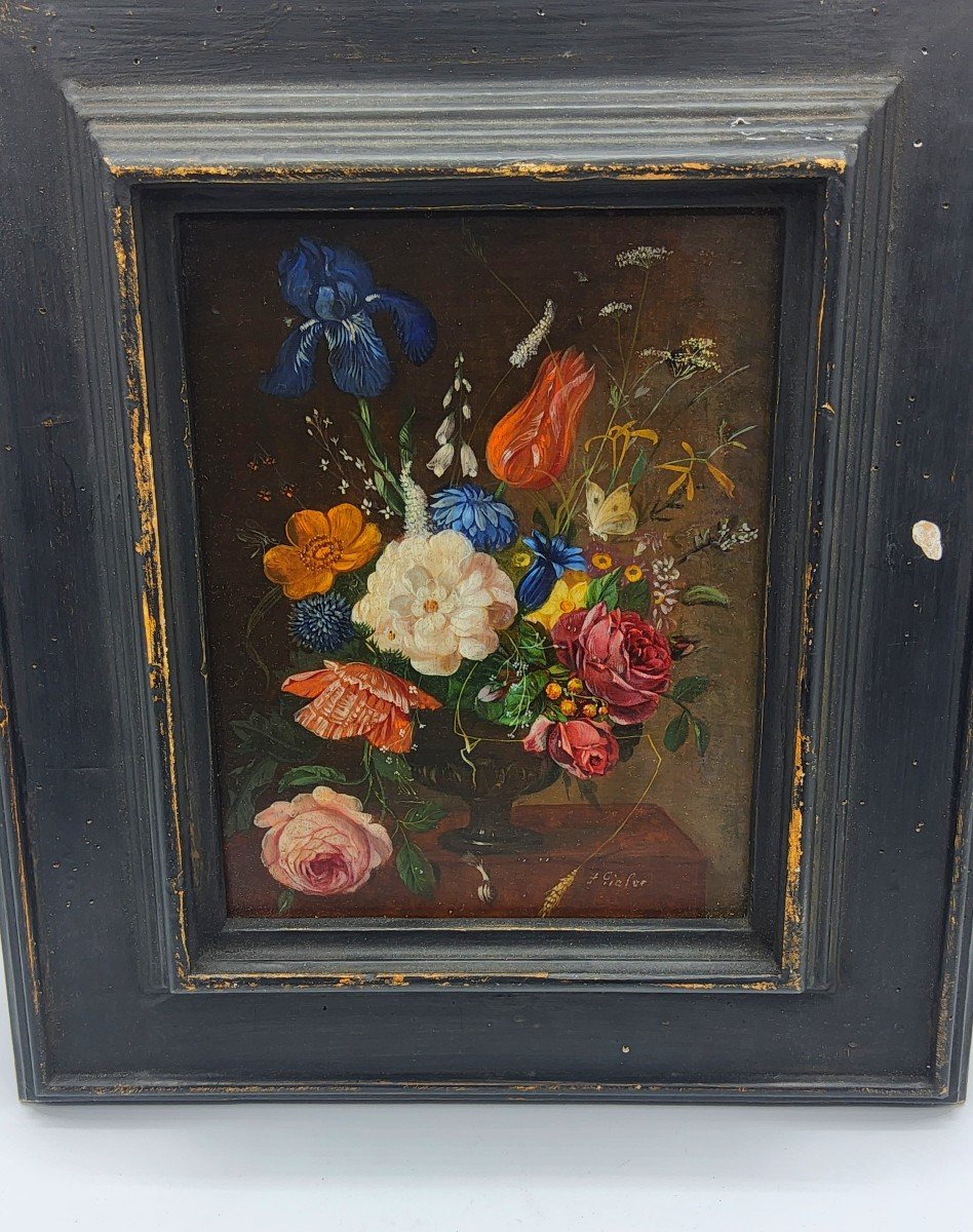 Franz Xaver Pieler olio su tavola dipinti Naturmort pittura antica-photo-4