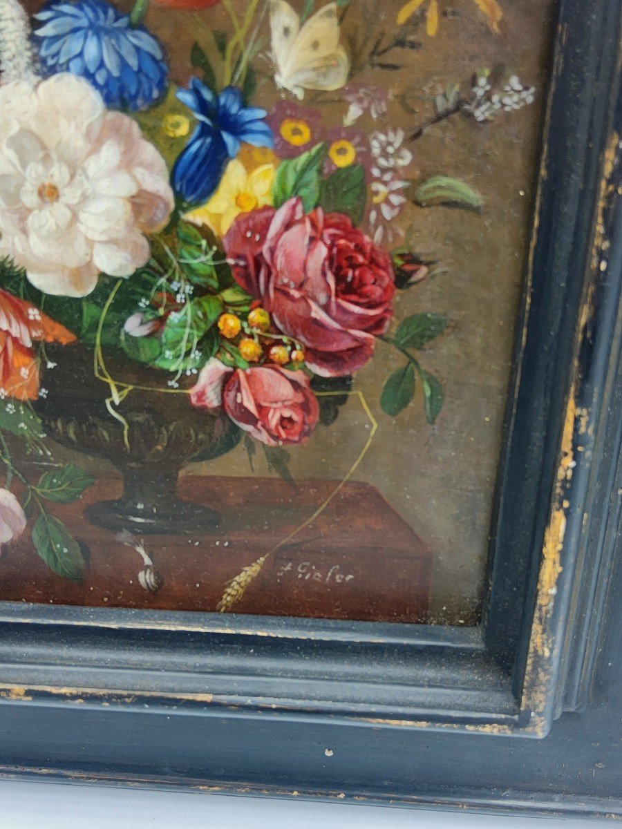 Franz Xaver Pieler olio su tavola dipinti Naturmort pittura antica-photo-1