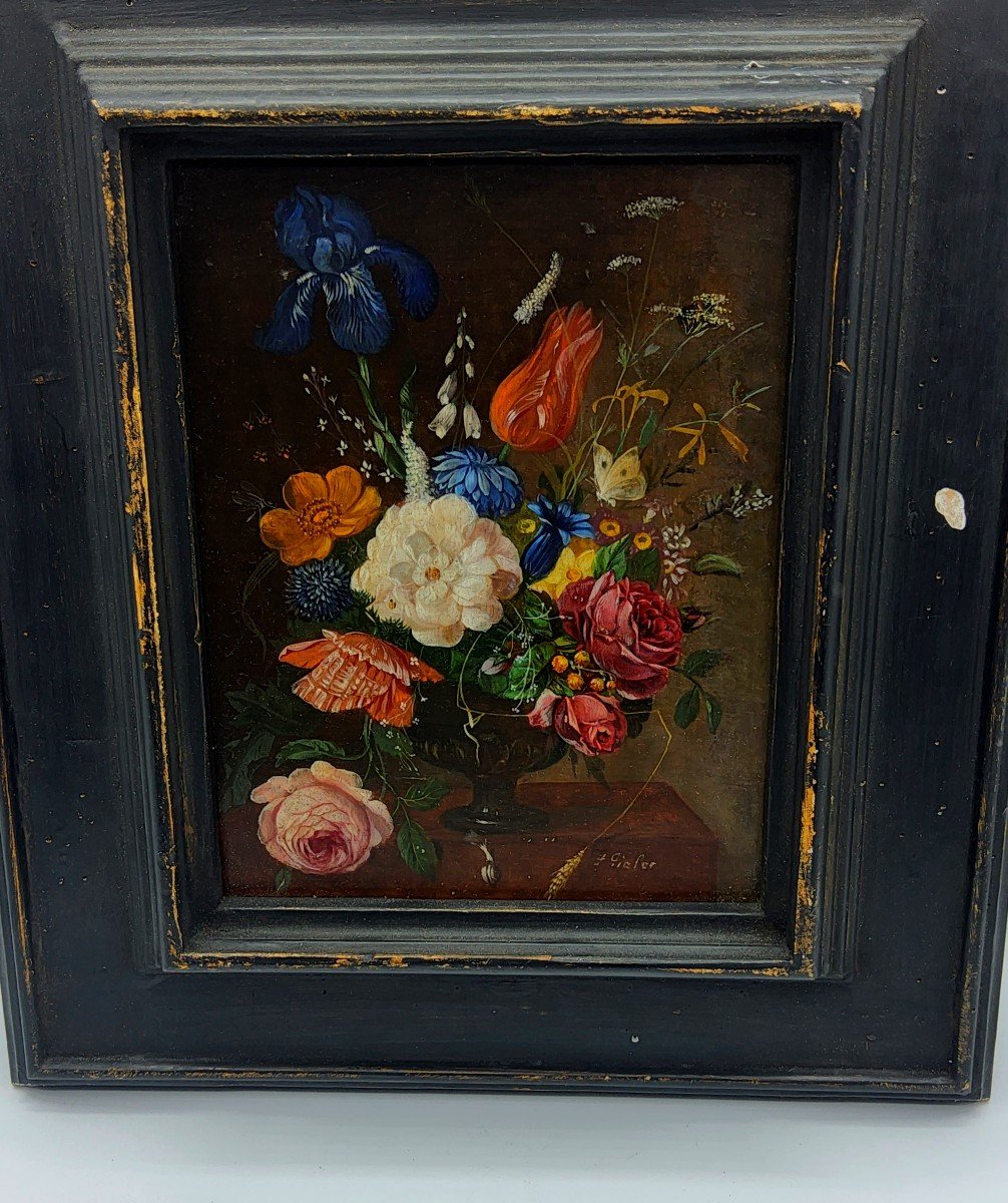 Franz Xaver Pieler olio su tavola dipinti Naturmort pittura antica-photo-2