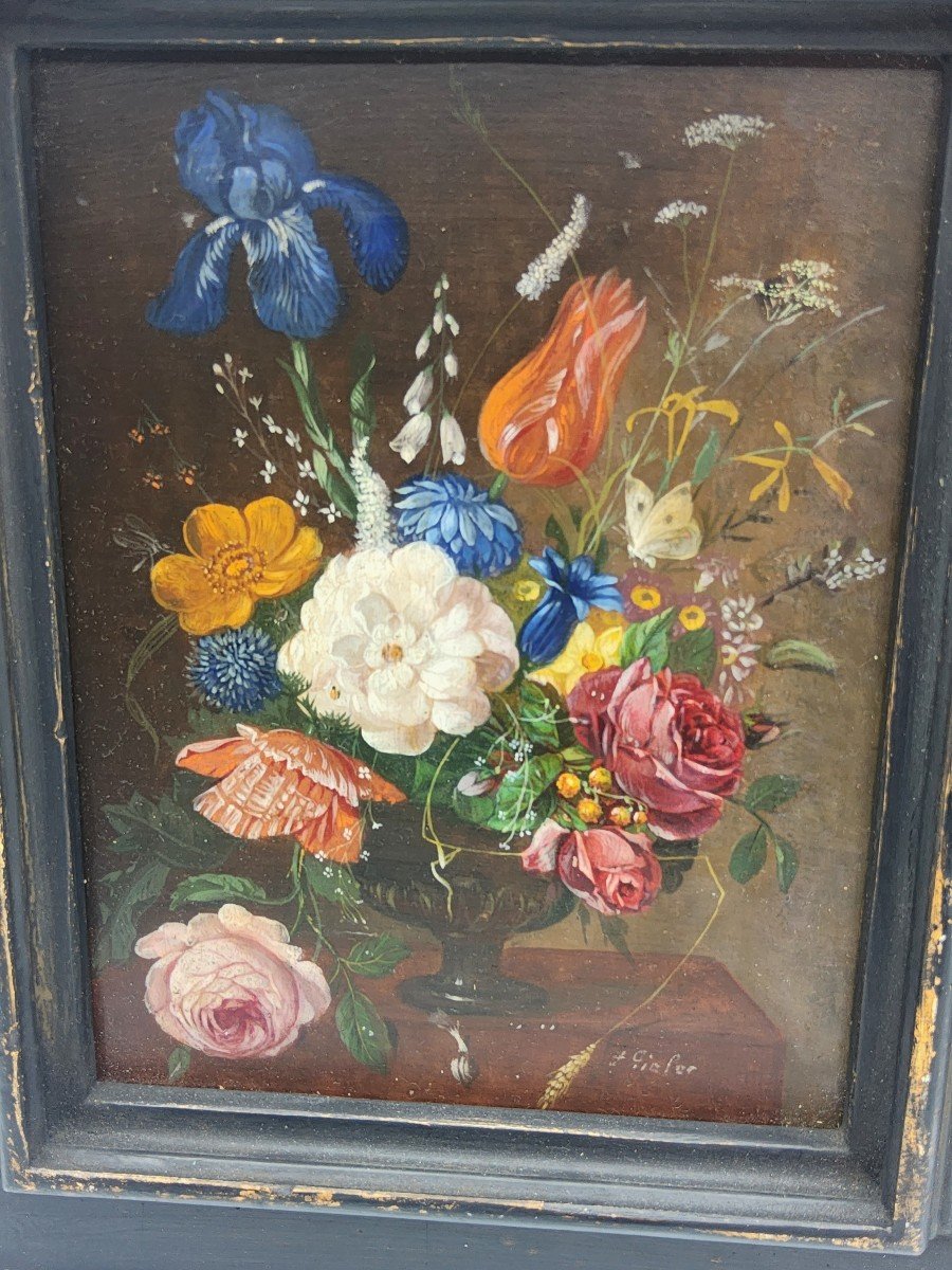 Franz Xaver Pieler olio su tavola dipinti Naturmort pittura antica-photo-3