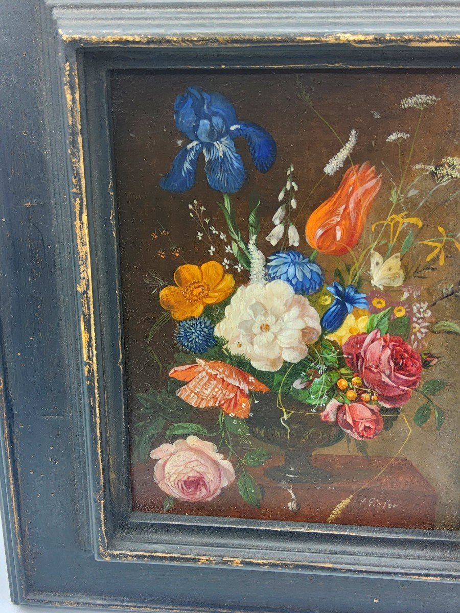 Franz Xaver Pieler olio su tavola dipinti Naturmort pittura antica-photo-5