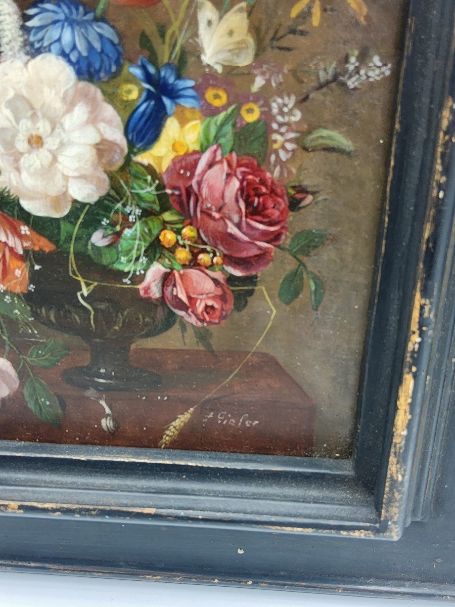 Franz Xaver Pieler olio su tavola dipinti Naturmort pittura antica-photo-6