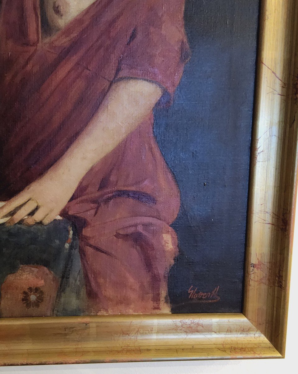 Dipinto realistico di donna, olio su tela, epoca '900-photo-4