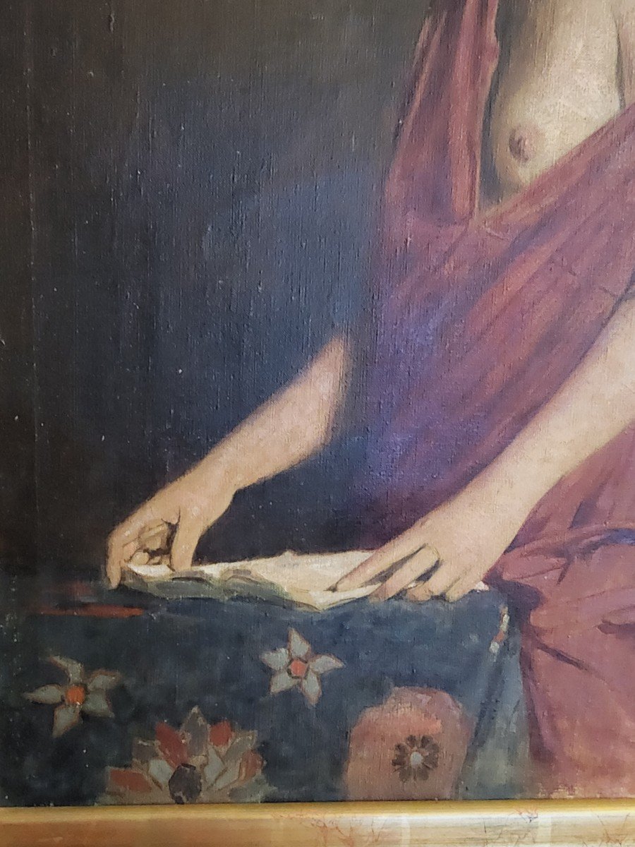 Dipinto realistico di donna, olio su tela, epoca '900-photo-1