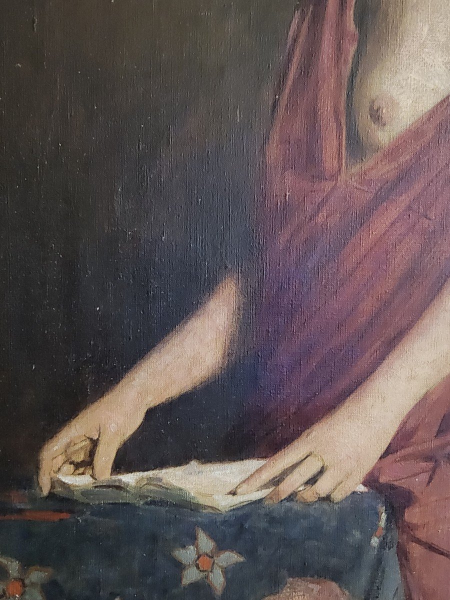 Dipinto realistico di donna, olio su tela, epoca '900-photo-4