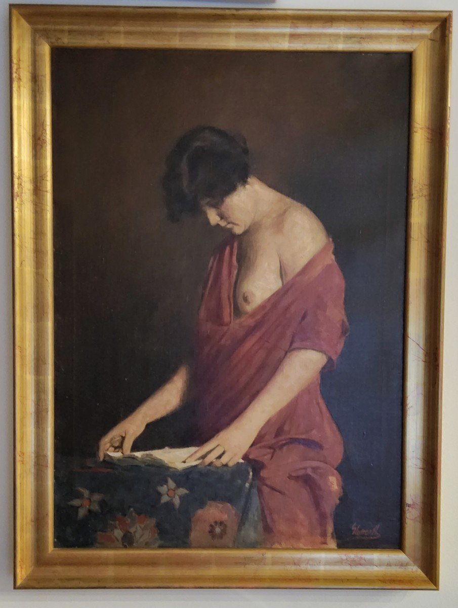 Dipinto realistico di donna, olio su tela, epoca '900-photo-5