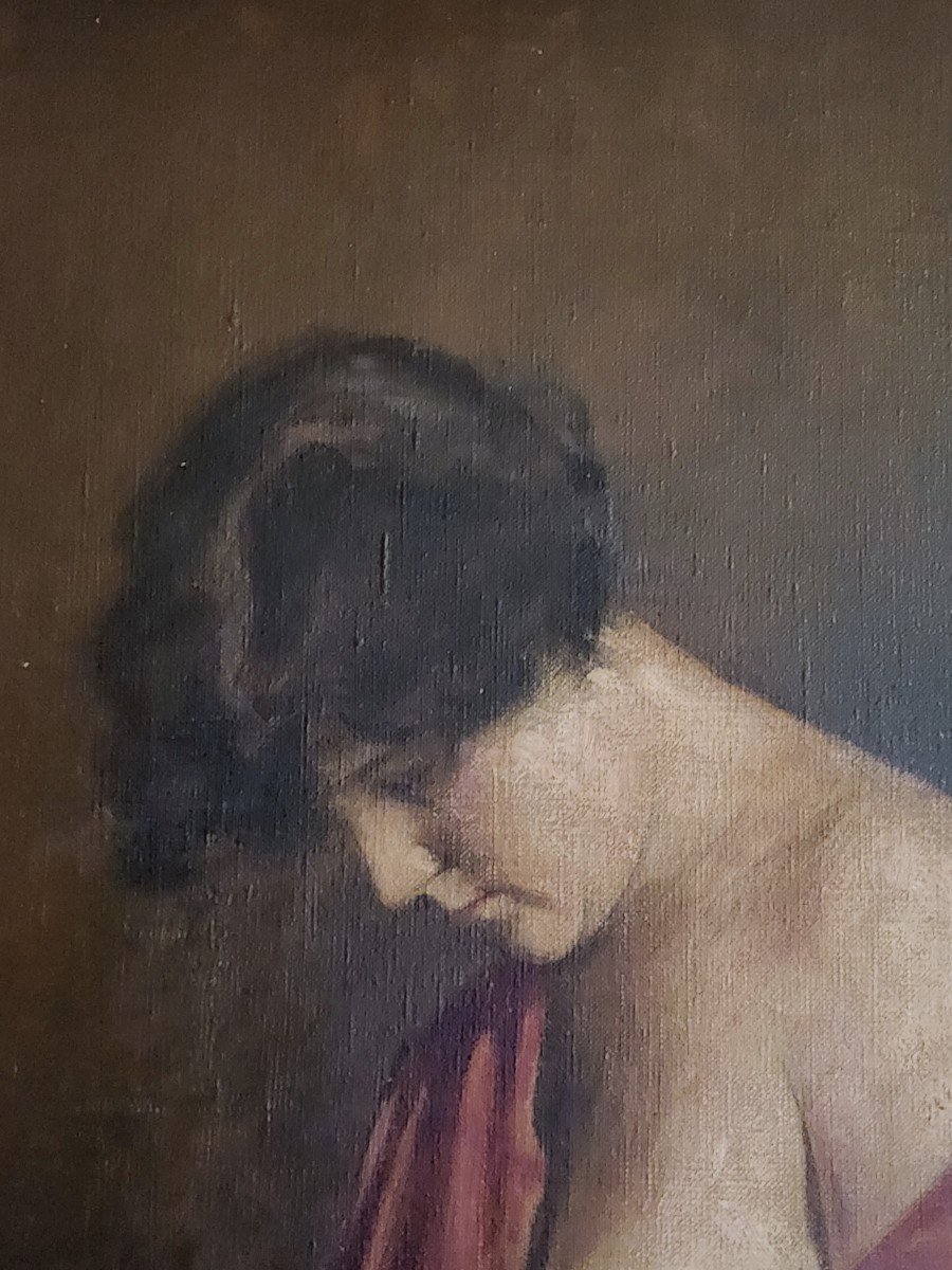 Dipinto realistico di donna, olio su tela, epoca '900-photo-6
