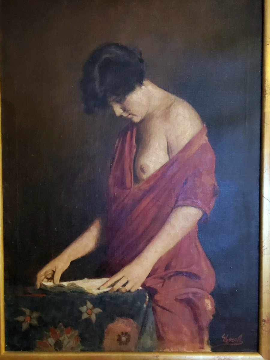 Dipinto realistico di donna, olio su tela, epoca '900-photo-7