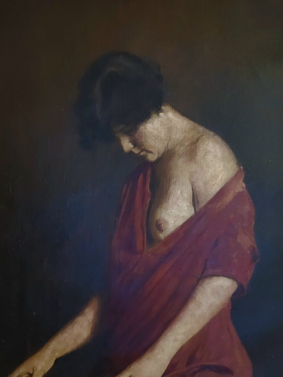 Dipinto realistico di donna, olio su tela, epoca '900-photo-8
