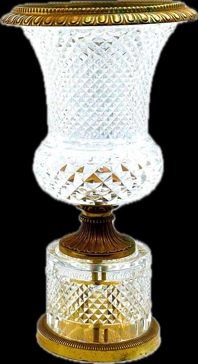Coppia di vasi in vetro cristallo molato montati in bronzo dorato CharlesX Medici-photo-2