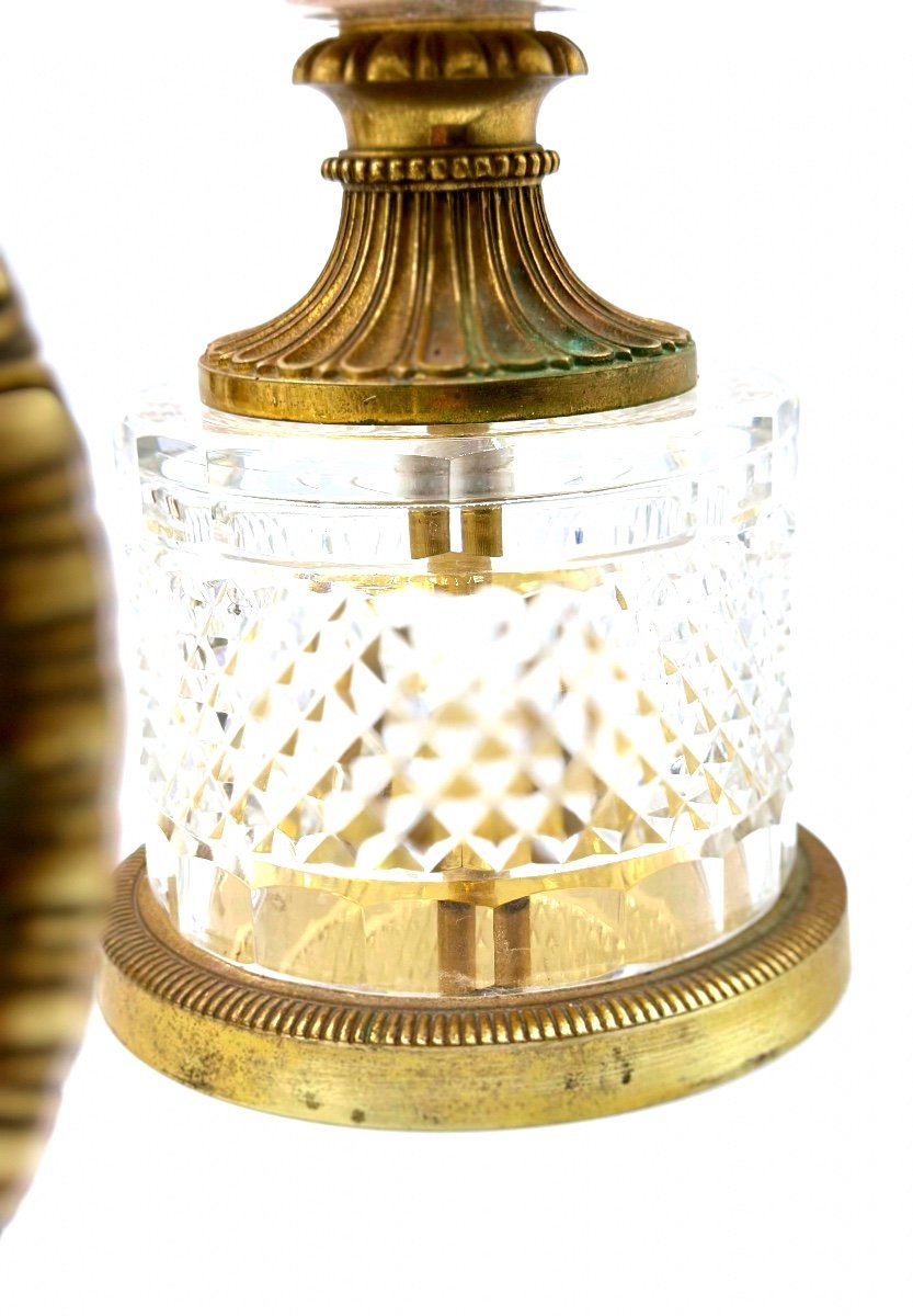 Coppia di vasi in vetro cristallo molato montati in bronzo dorato CharlesX Medici-photo-3