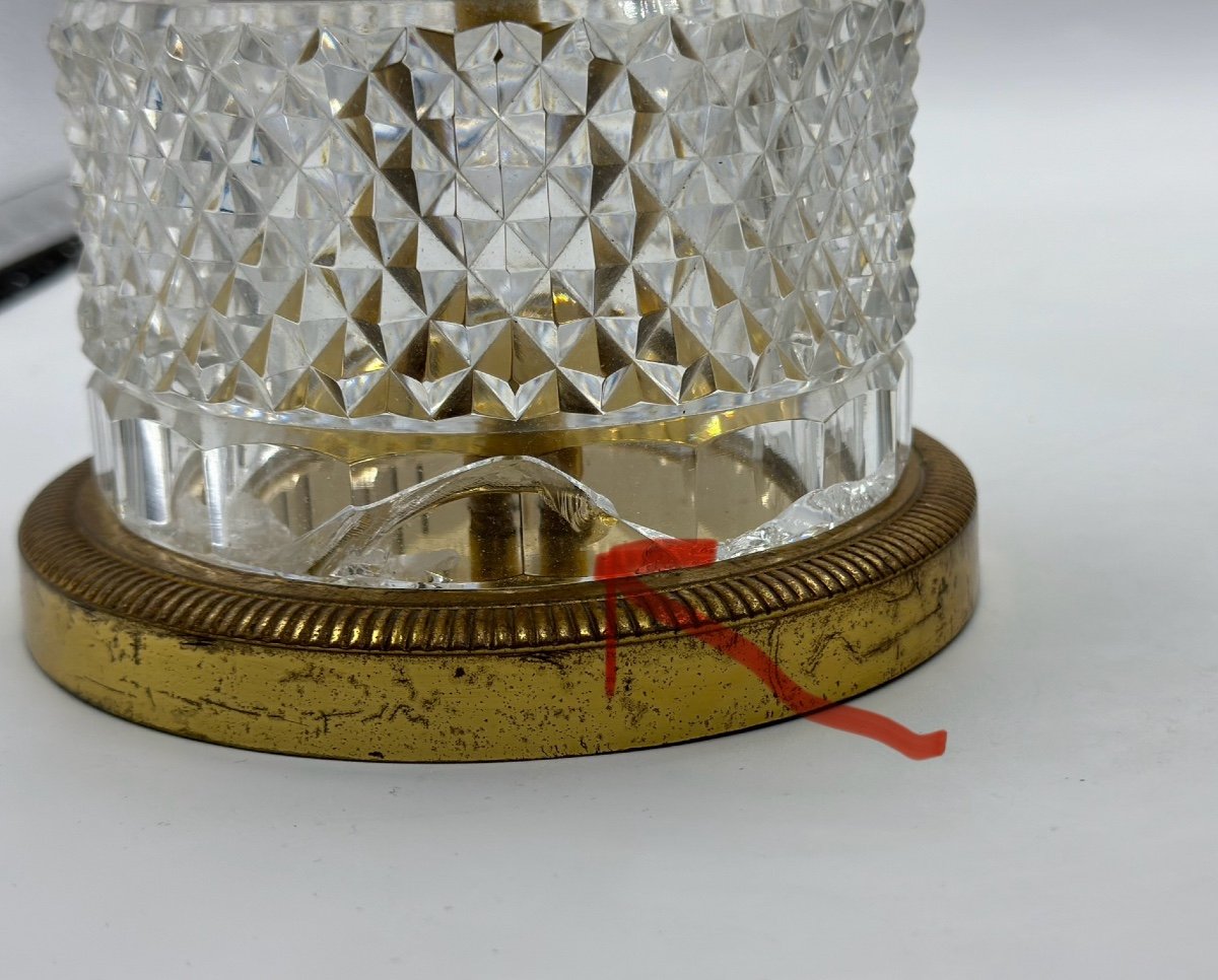 Coppia di vasi in vetro cristallo molato montati in bronzo dorato CharlesX Medici-photo-1