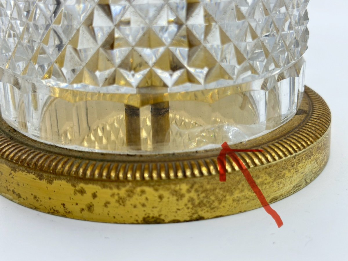 Coppia di vasi in vetro cristallo molato montati in bronzo dorato CharlesX Medici-photo-2