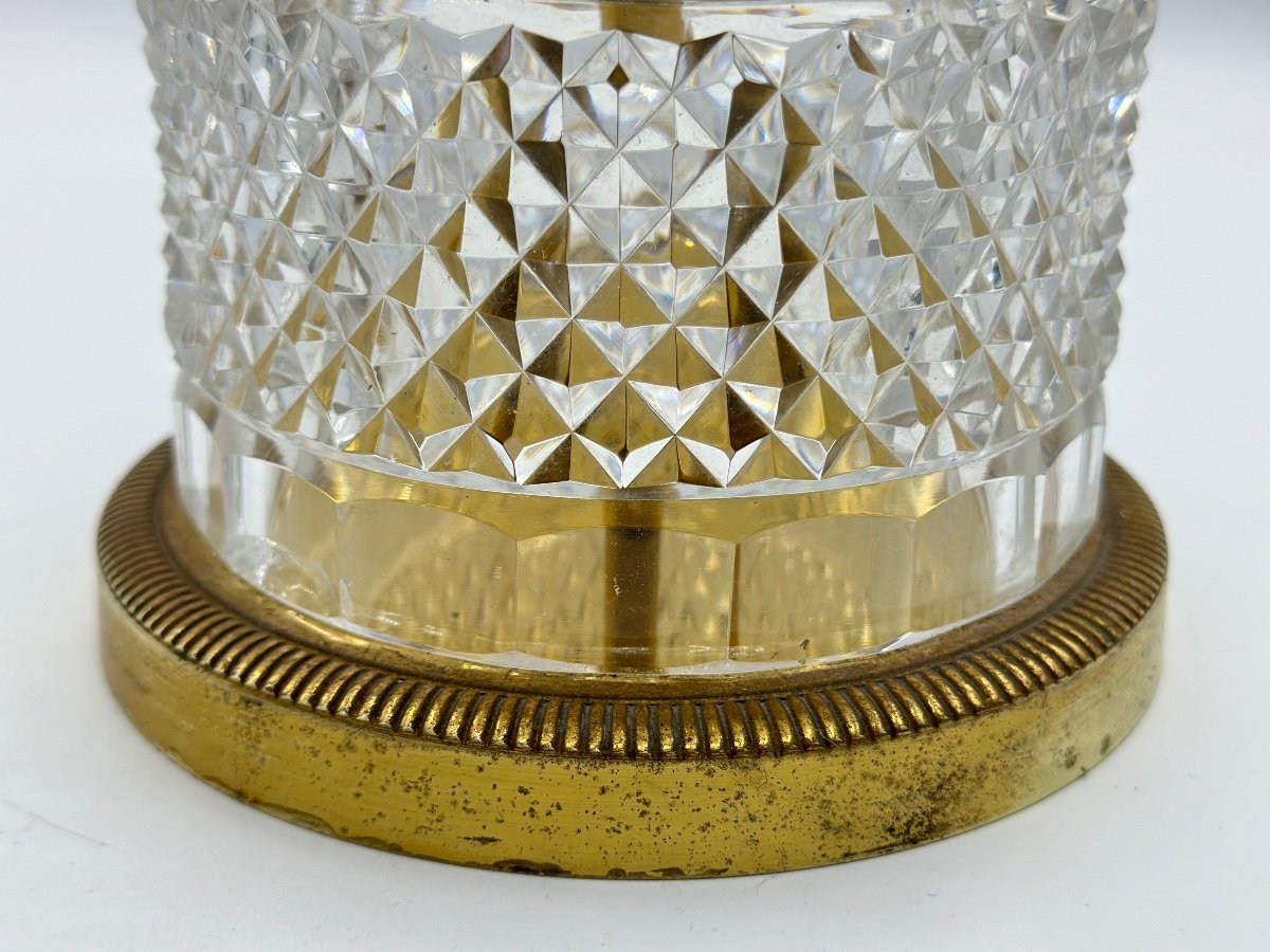 Coppia di vasi in vetro cristallo molato montati in bronzo dorato CharlesX Medici-photo-5