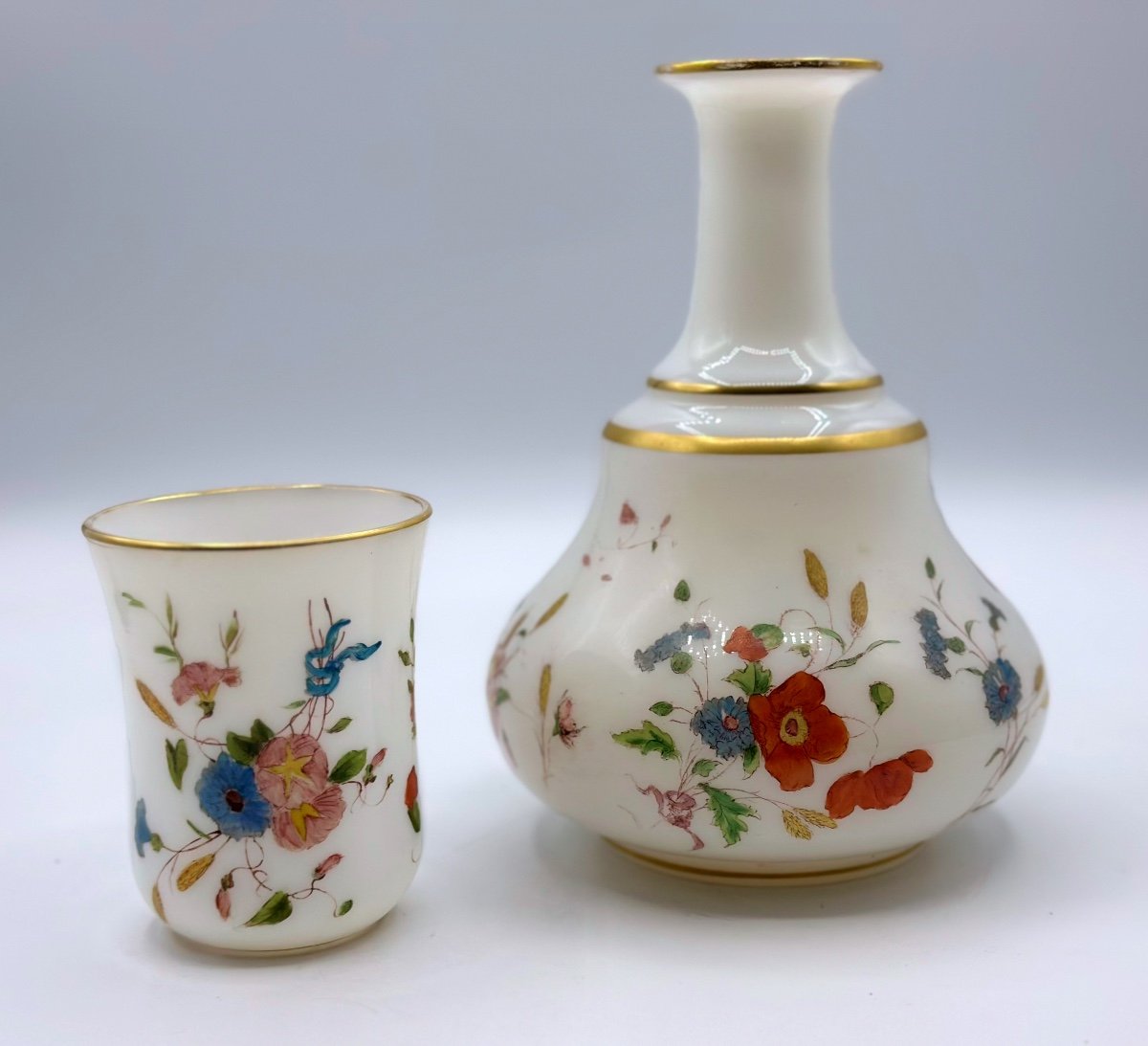 Verseuse Et Tasse En Verre Opalin, Set Coiffeuse-photo-2
