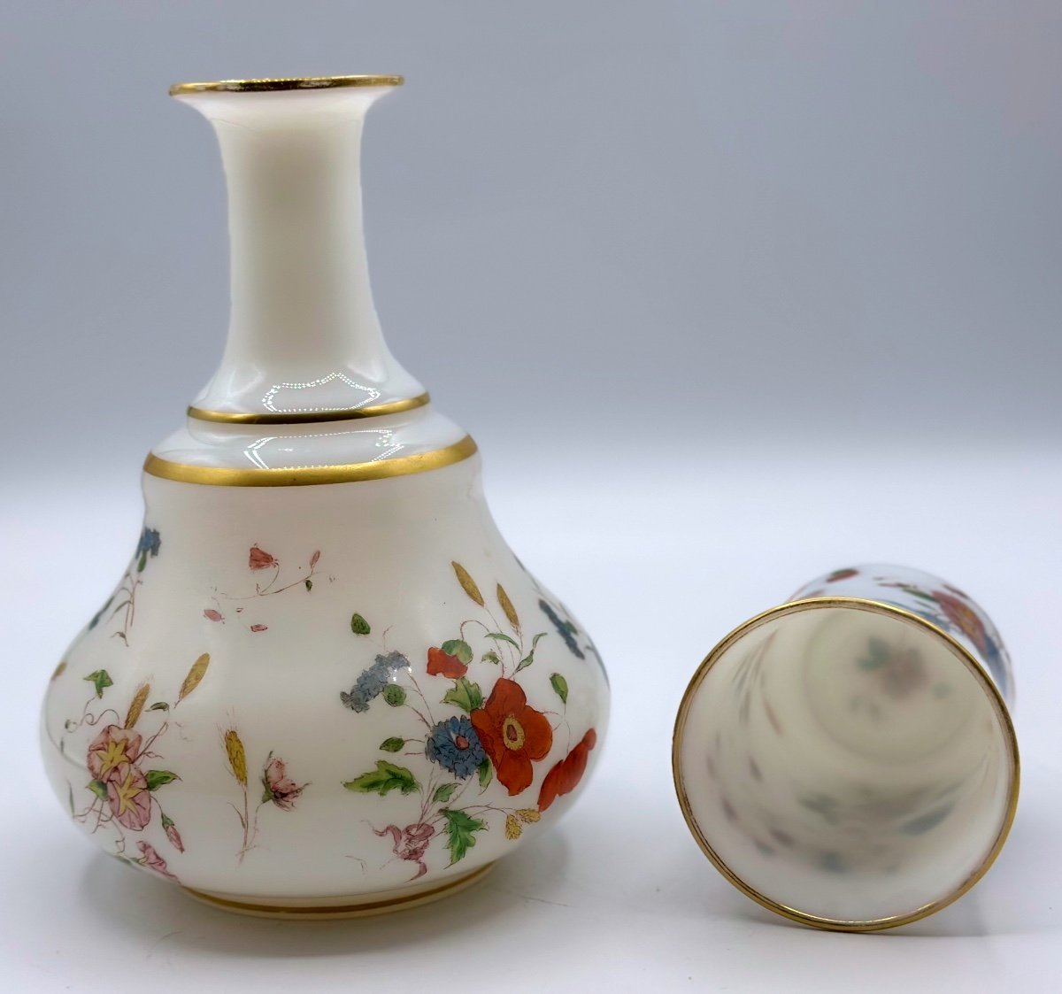 Verseuse Et Tasse En Verre Opalin, Set Coiffeuse-photo-3