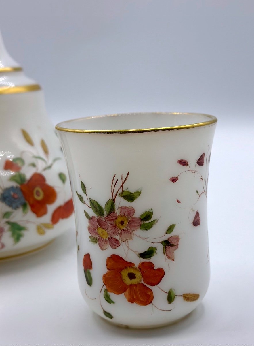 Verseuse Et Tasse En Verre Opalin, Set Coiffeuse-photo-4