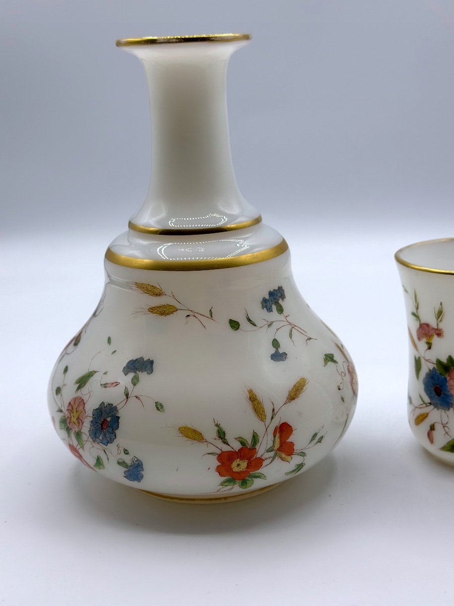 Verseuse Et Tasse En Verre Opalin, Set Coiffeuse-photo-3