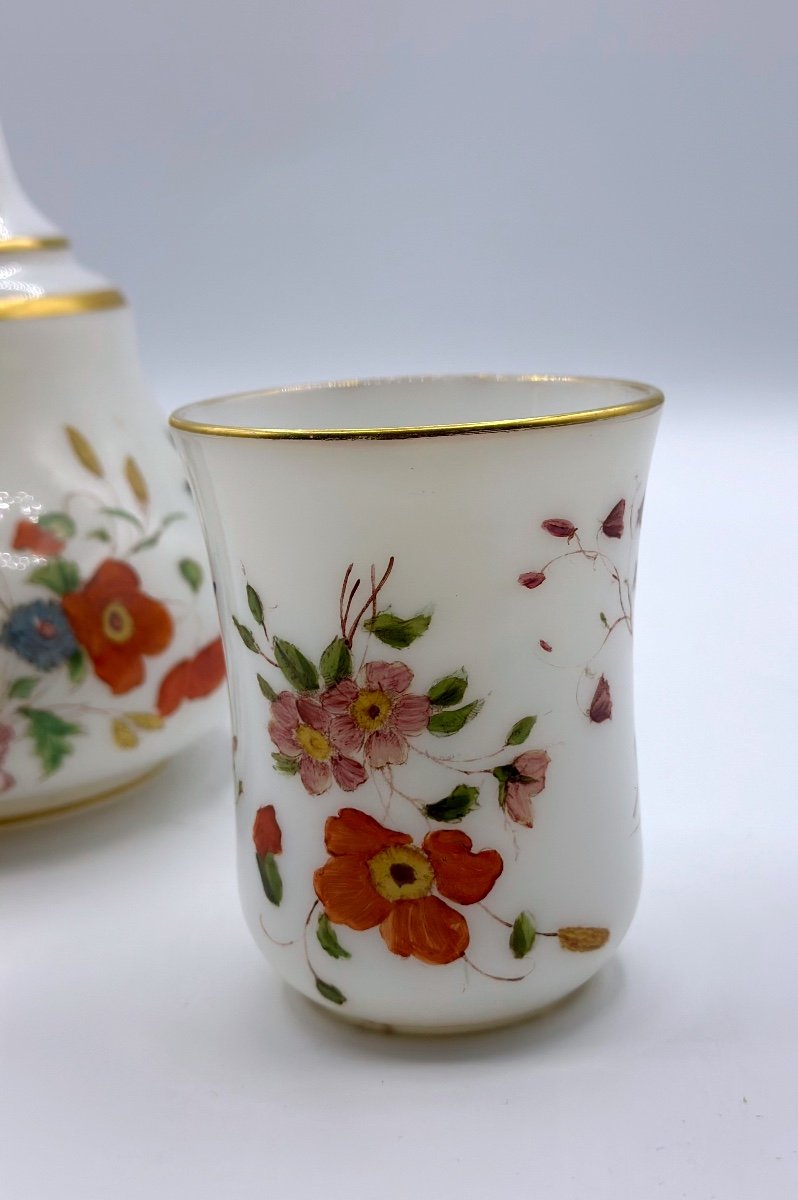 Verseuse Et Tasse En Verre Opalin, Set Coiffeuse-photo-8