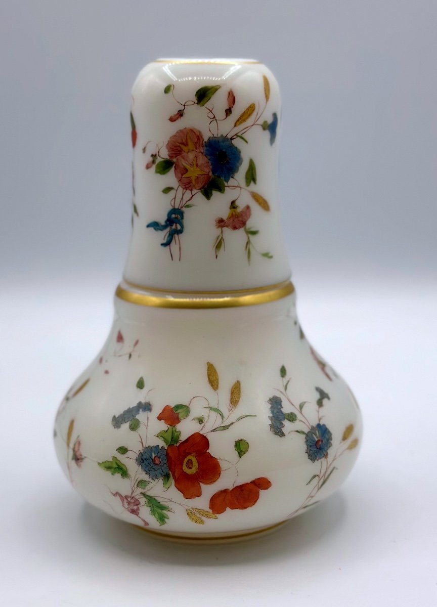 Verseuse Et Tasse En Verre Opalin, Set Coiffeuse