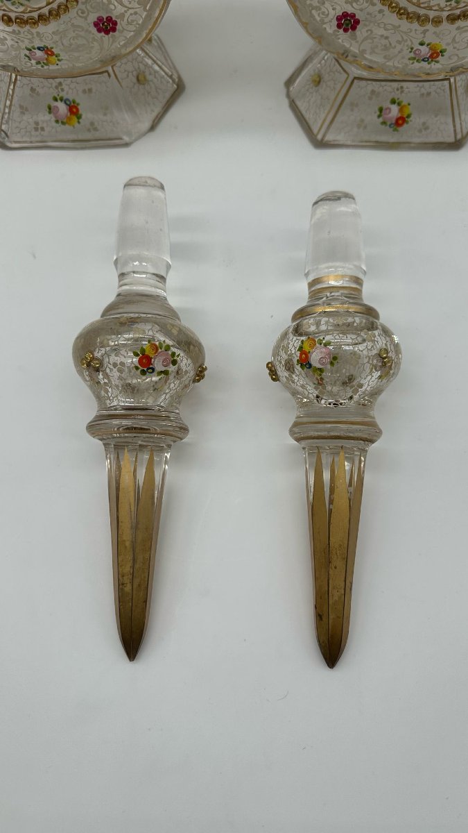 COPPIA DI DECANTER E TAPPI IN VETRO SMALTATO DI BOHEMIA Per il mercato mediorientale, XIX -photo-4