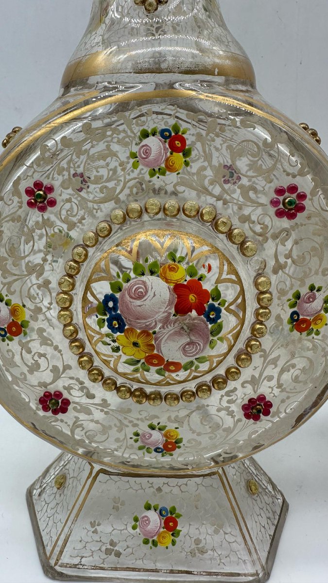 COPPIA DI DECANTER E TAPPI IN VETRO SMALTATO DI BOHEMIA Per il mercato mediorientale, XIX -photo-8