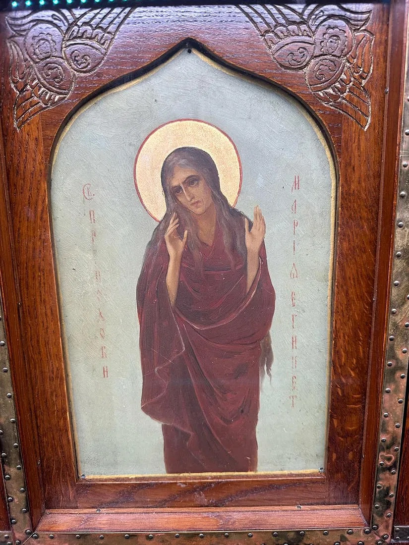 Antica icona russa di Maria d'Egitto, scuola di Talashkino.XIX secolo-photo-2