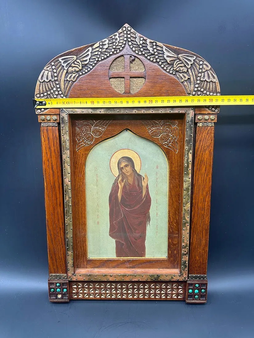 Antica icona russa di Maria d'Egitto, scuola di Talashkino.XIX secolo-photo-1