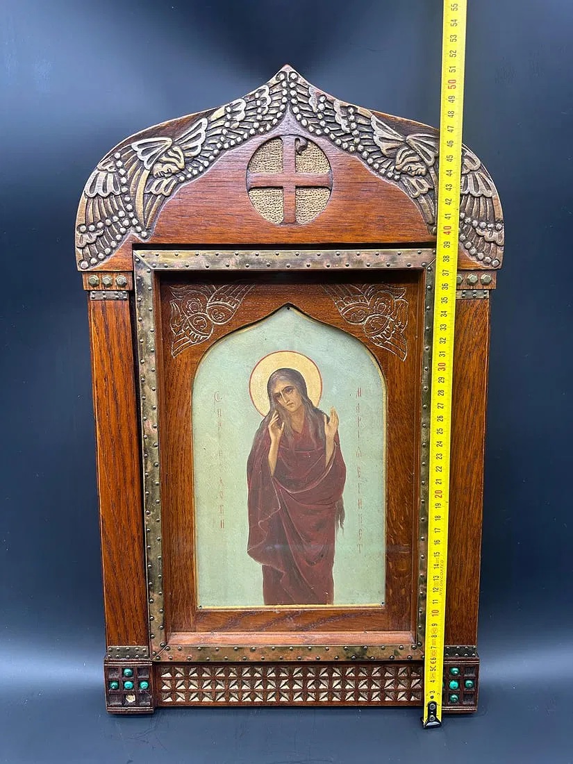 Antica icona russa di Maria d'Egitto, scuola di Talashkino.XIX secolo-photo-2