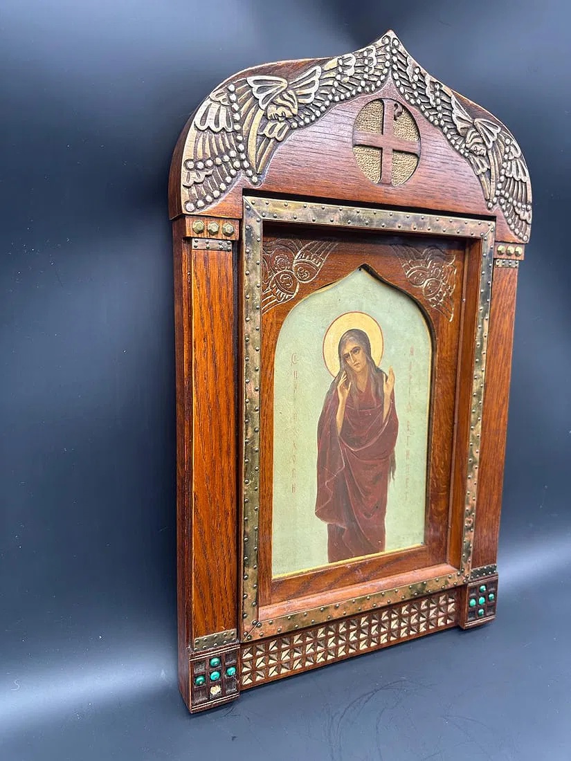 Antica icona russa di Maria d'Egitto, scuola di Talashkino.XIX secolo-photo-4