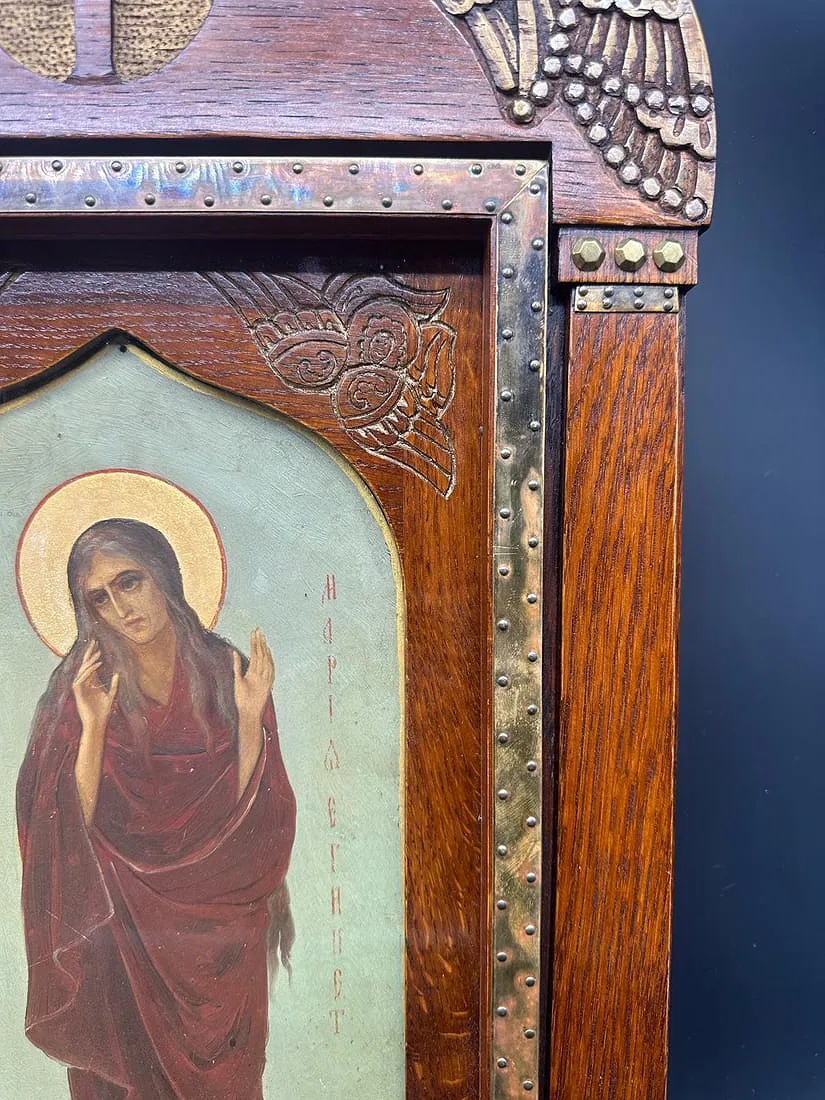 Antica icona russa di Maria d'Egitto, scuola di Talashkino.XIX secolo-photo-5