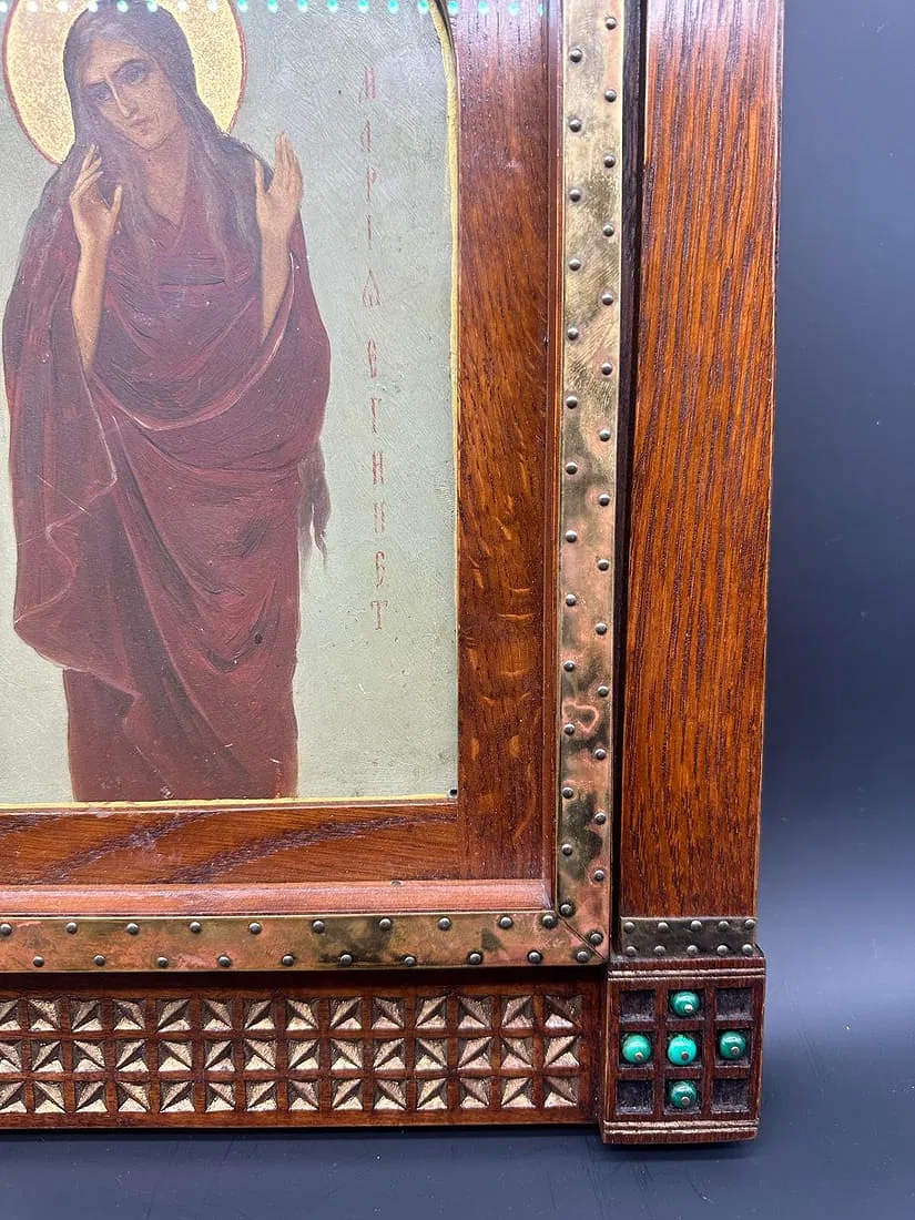 Antica icona russa di Maria d'Egitto, scuola di Talashkino.XIX secolo-photo-6
