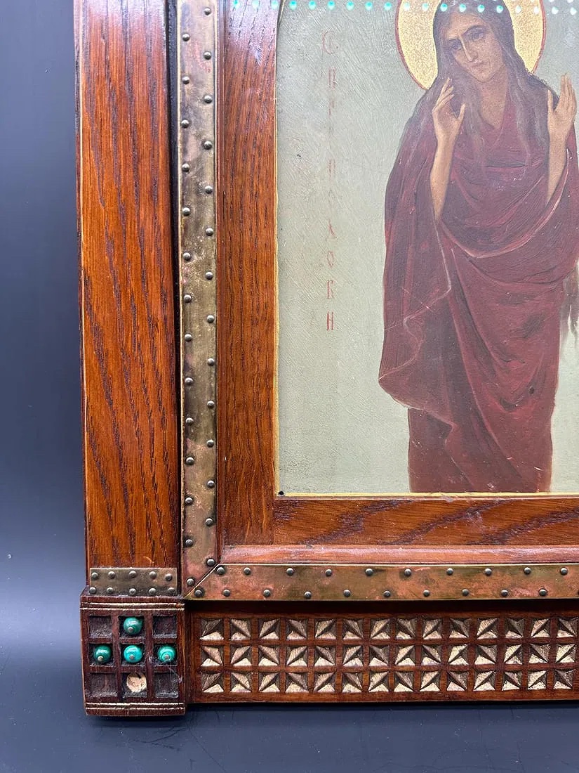 Antica icona russa di Maria d'Egitto, scuola di Talashkino.XIX secolo-photo-7