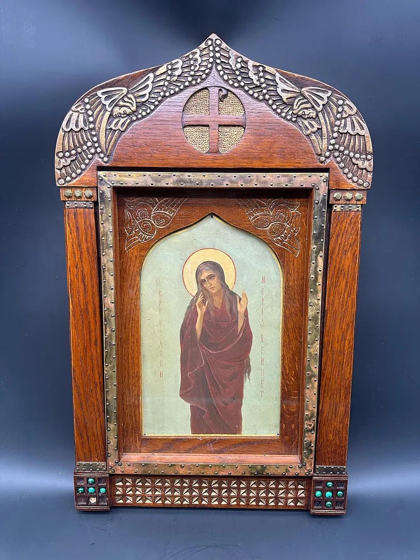 Antica icona russa di Maria d'Egitto, scuola di Talashkino.XIX secolo