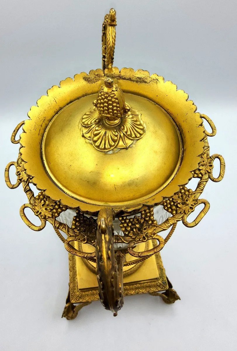 Centrotavola antico francese in argento dorato con vetro Baccarat, grande, marchiato-photo-4