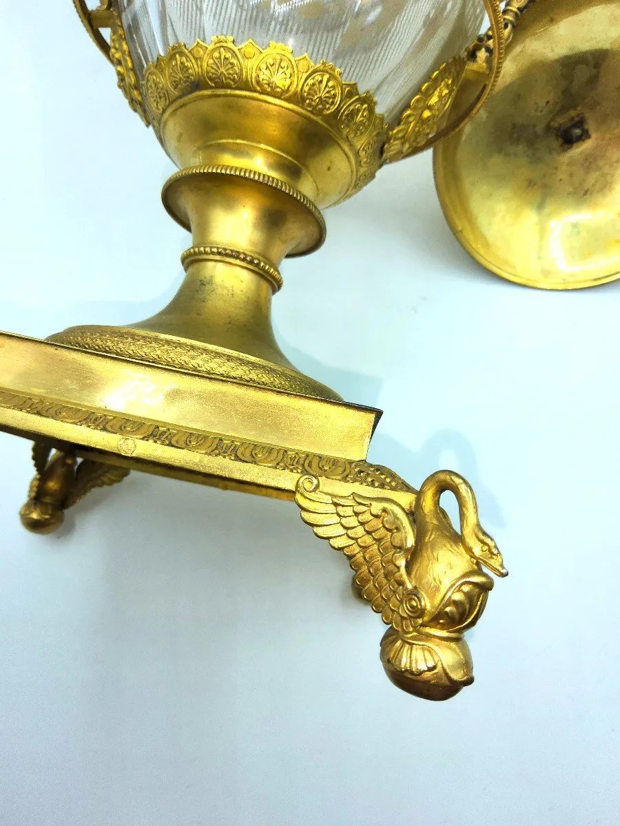Centrotavola antico francese in argento dorato con vetro Baccarat, grande, marchiato-photo-6
