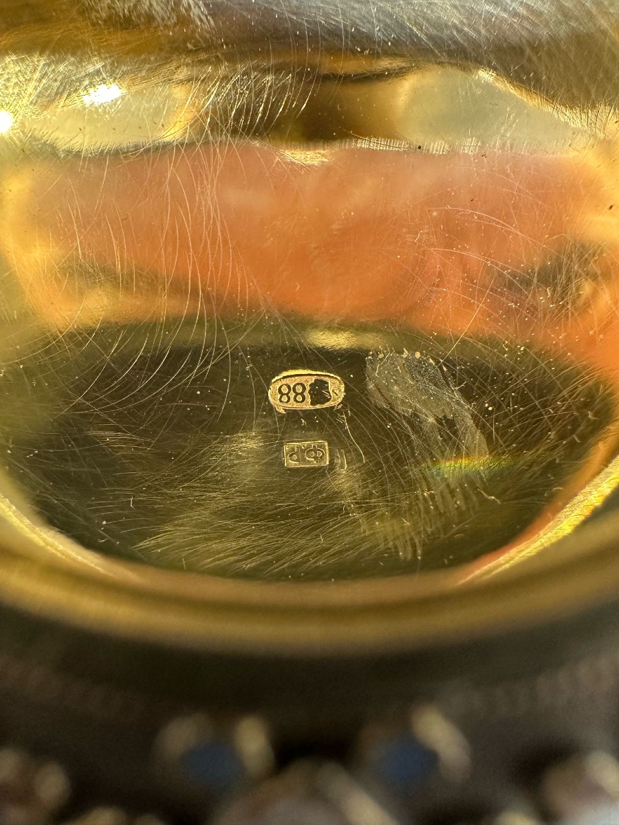 Tabacchiera russa in argento dorato con smalto cloisonné di Feodor Ruckert-photo-4