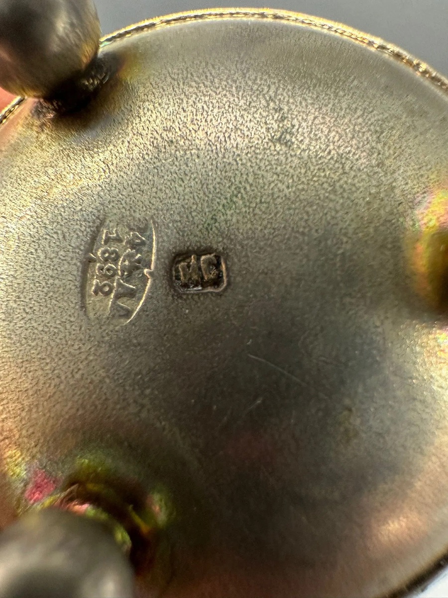 Antico salino russo in argento smaltato cloisonné-photo-3