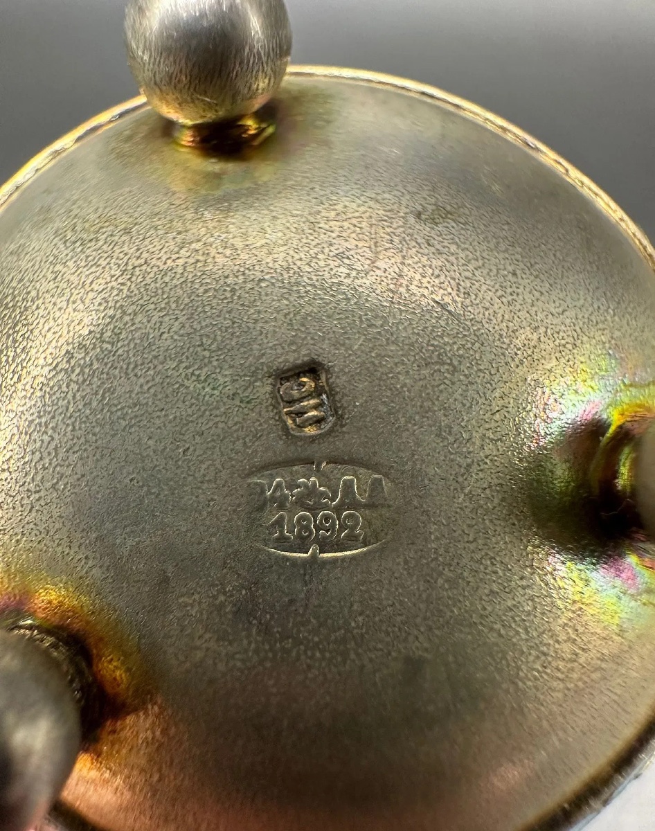 Antico salino russo in argento smaltato cloisonné-photo-4