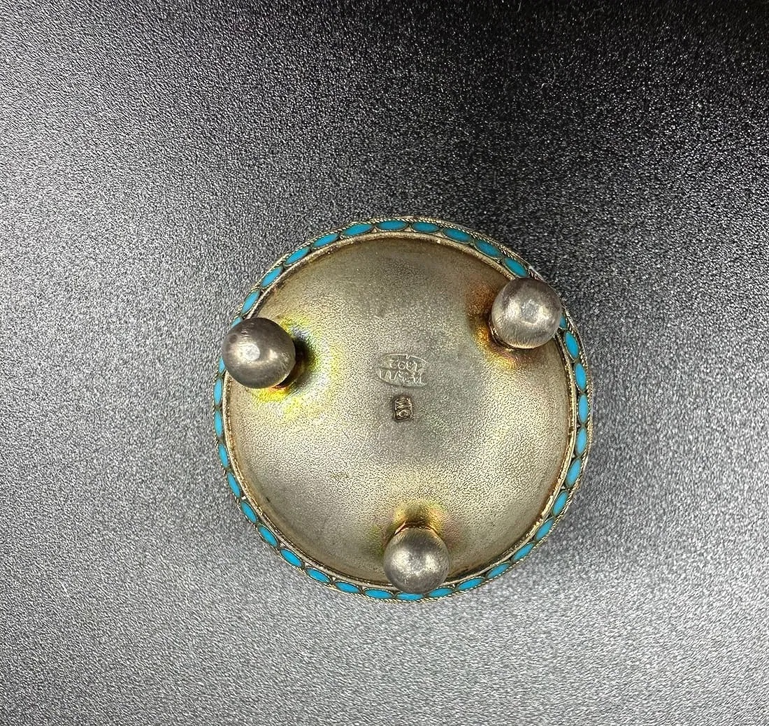 Antico salino russo in argento smaltato cloisonné-photo-5
