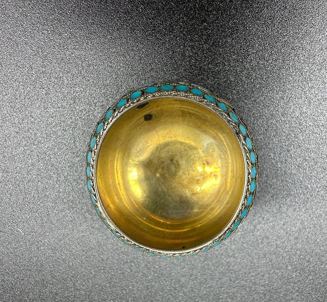 Antico salino russo in argento smaltato cloisonné-photo-6