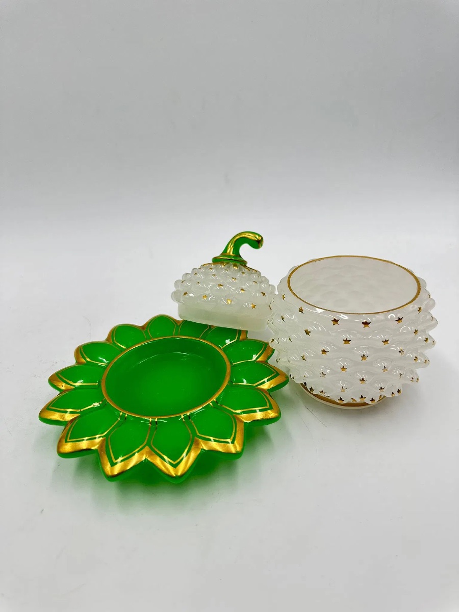 Zuccheriera e coperchio in opalina di Baccarat a forma di ananas «Pâte de riz», 1845-1865 #2-photo-8