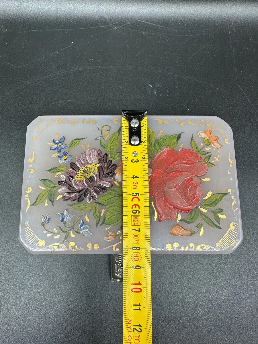 Scatola in vetro opalino rosa dipinta a mano, XIX secolo-photo-1