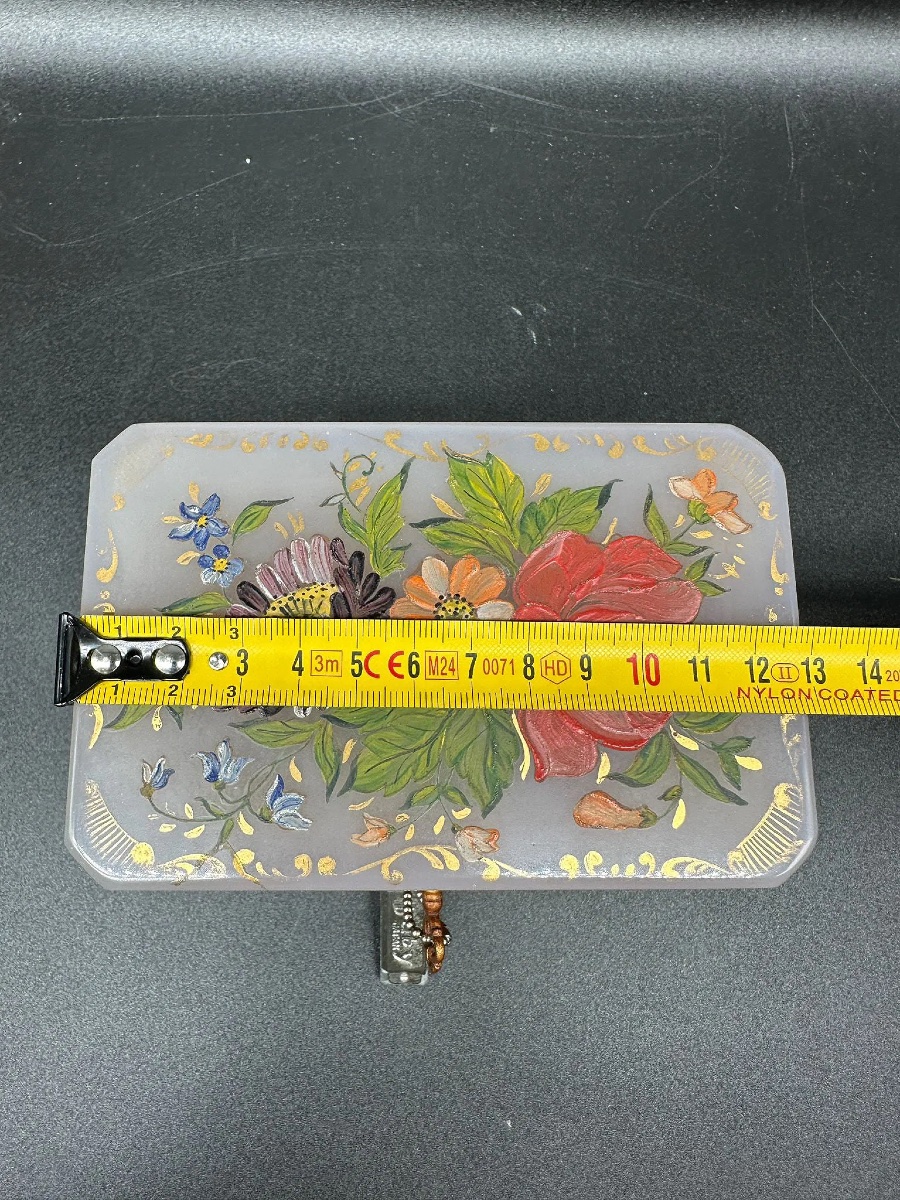 Scatola in vetro opalino rosa dipinta a mano, XIX secolo-photo-2