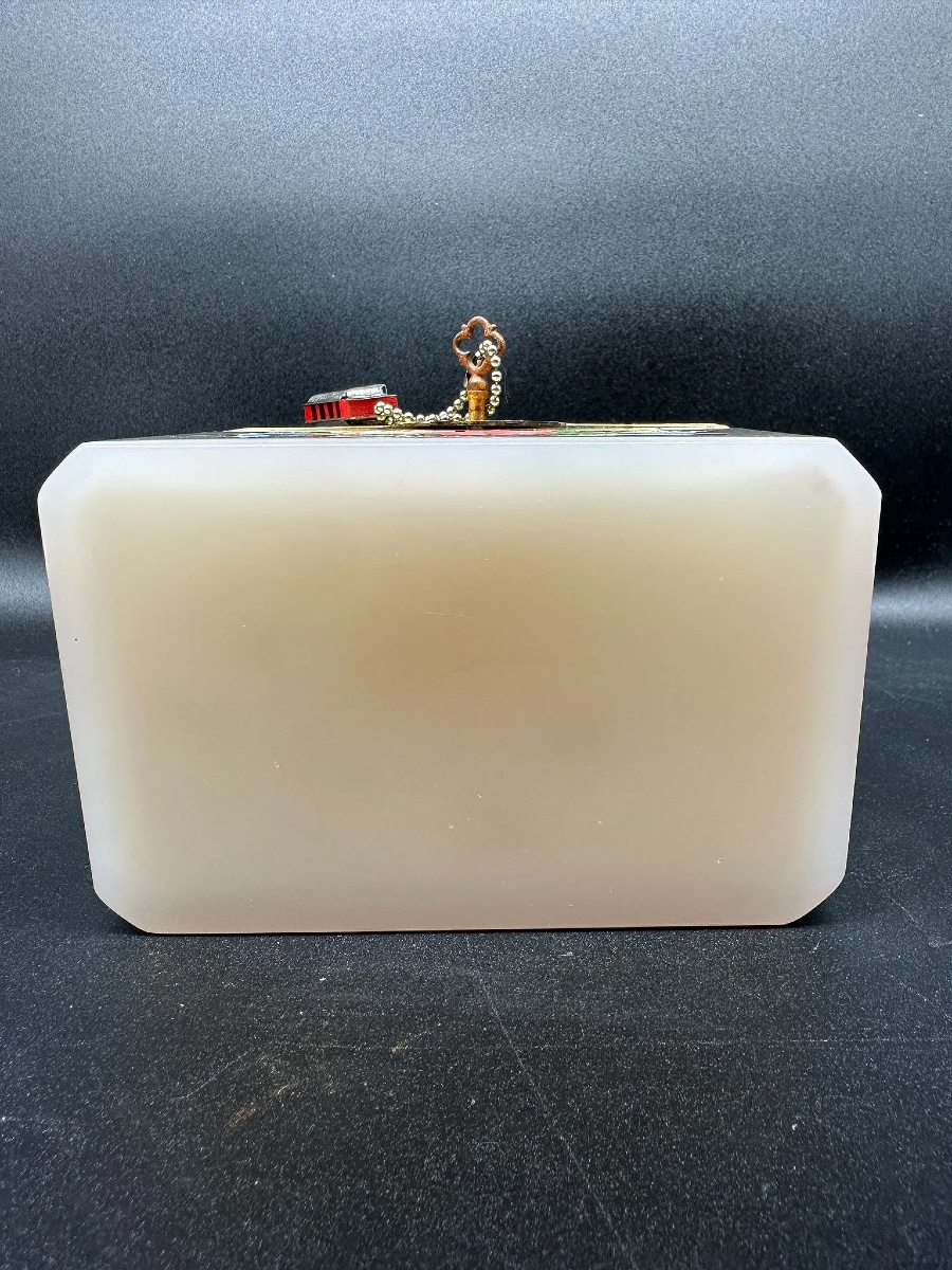 Scatola in vetro opalino rosa dipinta a mano, XIX secolo-photo-7