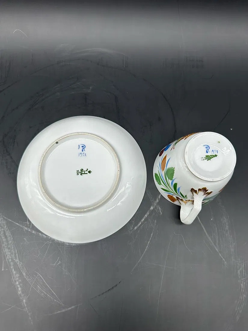 Tazza e piattino in porcellana russa Chekhonin, datati, contrassegnati con AIII e martello-photo-4