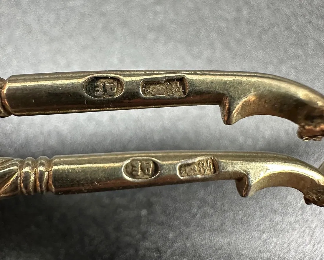 Coppia di cucchiai imperiali russi in argento smaltato, XIX secolo-photo-3