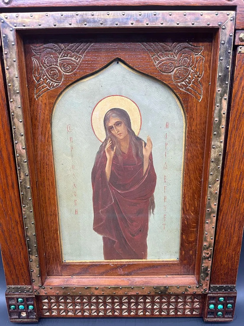 Antica icona russa raffigurante Maria l'Egiziana, scuola di Talashkino.-photo-2