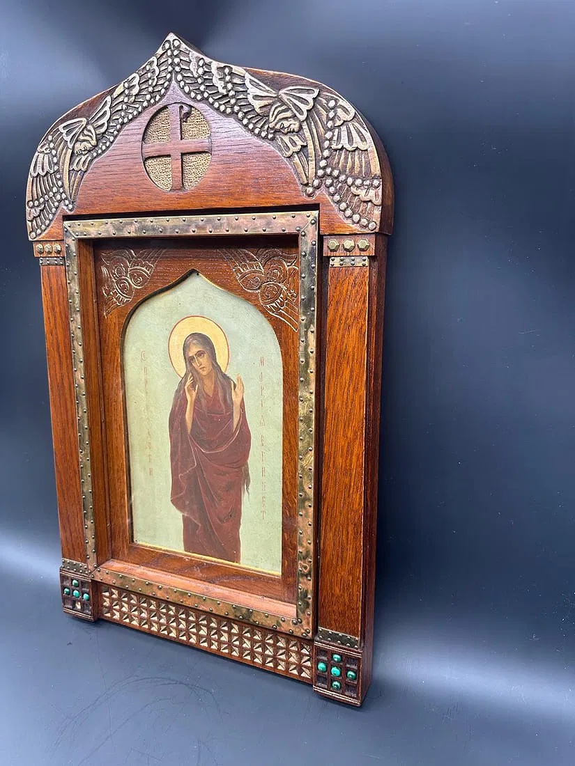 Antica icona russa raffigurante Maria l'Egiziana, scuola di Talashkino.-photo-4
