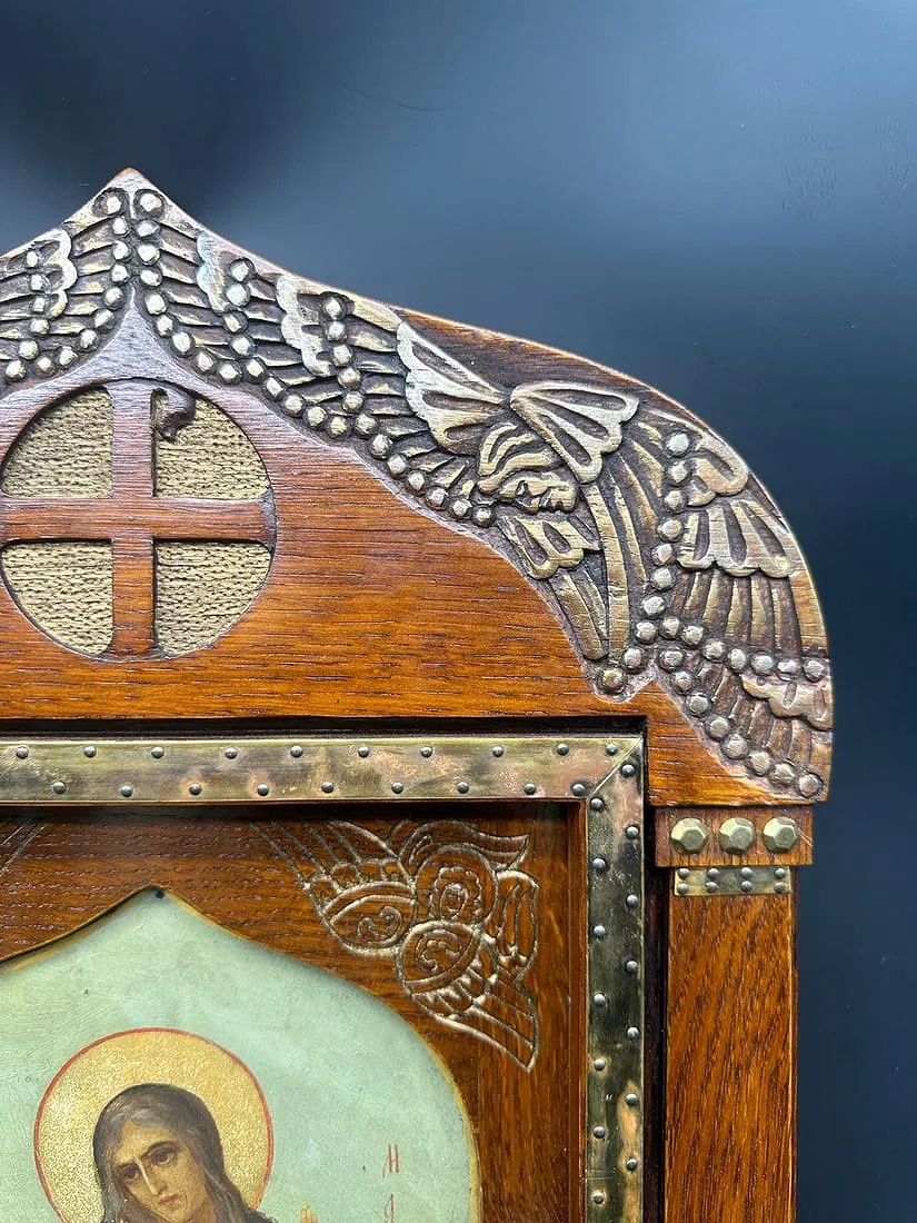 Antica icona russa raffigurante Maria l'Egiziana, scuola di Talashkino.-photo-6